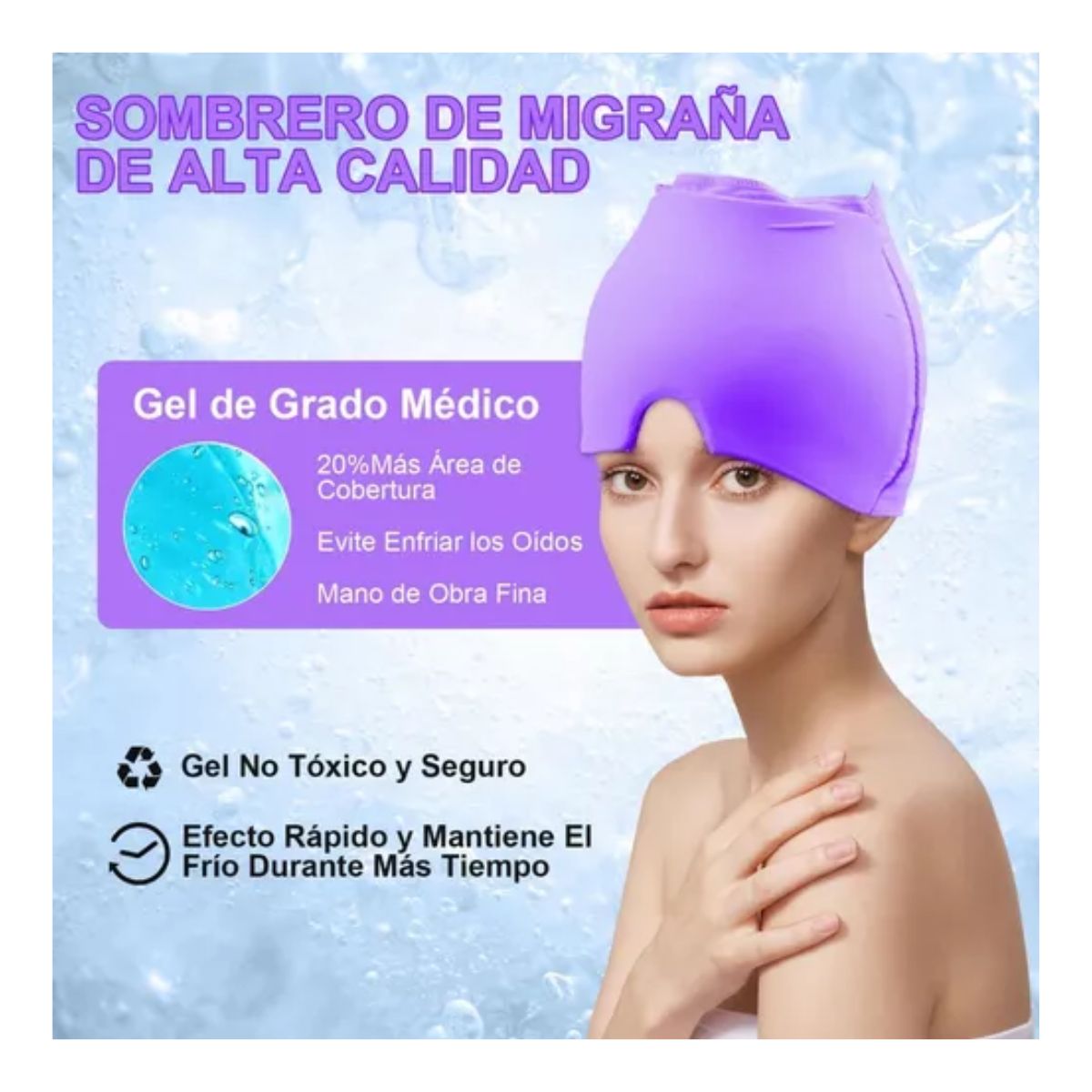 Sombrero para el dolor de cabeza y la migraña, Gel de cobertura de