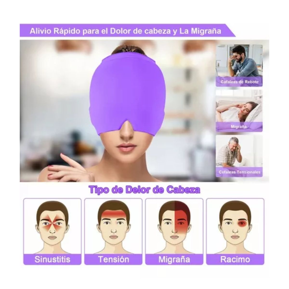 Gorro Para Migraña De Gel Con Compresión Fría Y Caliente Purpura