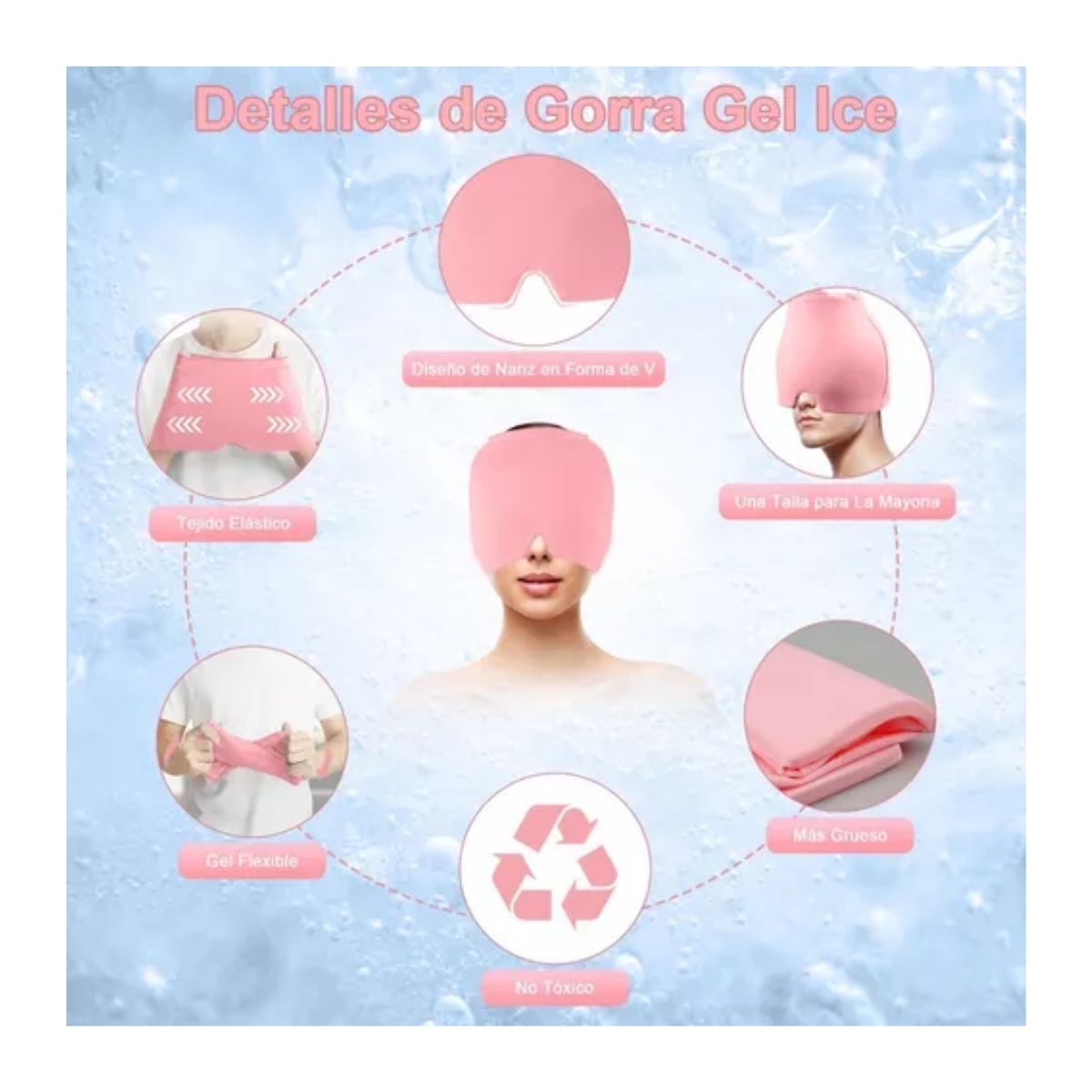 Gorra De Gel Para Dolor De Migraña Y Cabeza Compresión Fría Rosa 