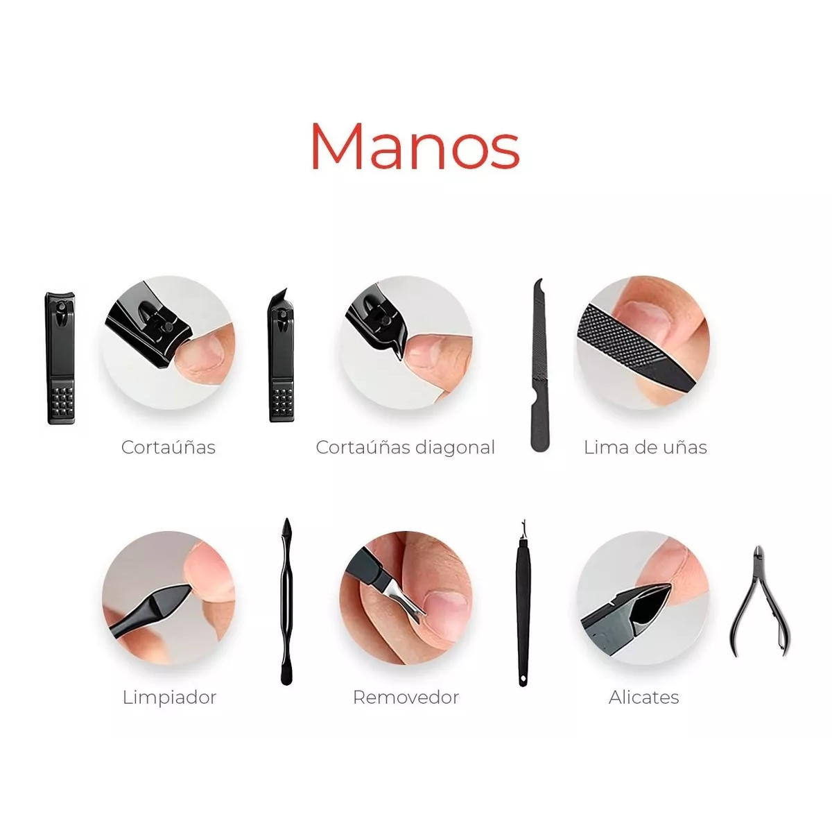 Set De Manicura Pedicura Pies Manos Corta Uñas 23 Piezas Negro