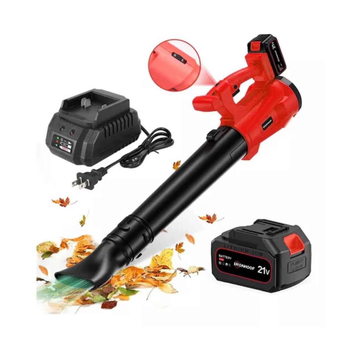 Sopladora Eléctrico Inalámbrico Soplador De Aire 21v 450cfm Negro/Rojo