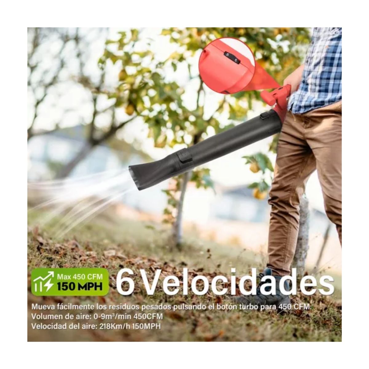 Sopladora Eléctrico Inalámbrico Soplador De Aire 21v 450cfm Negro/Rojo