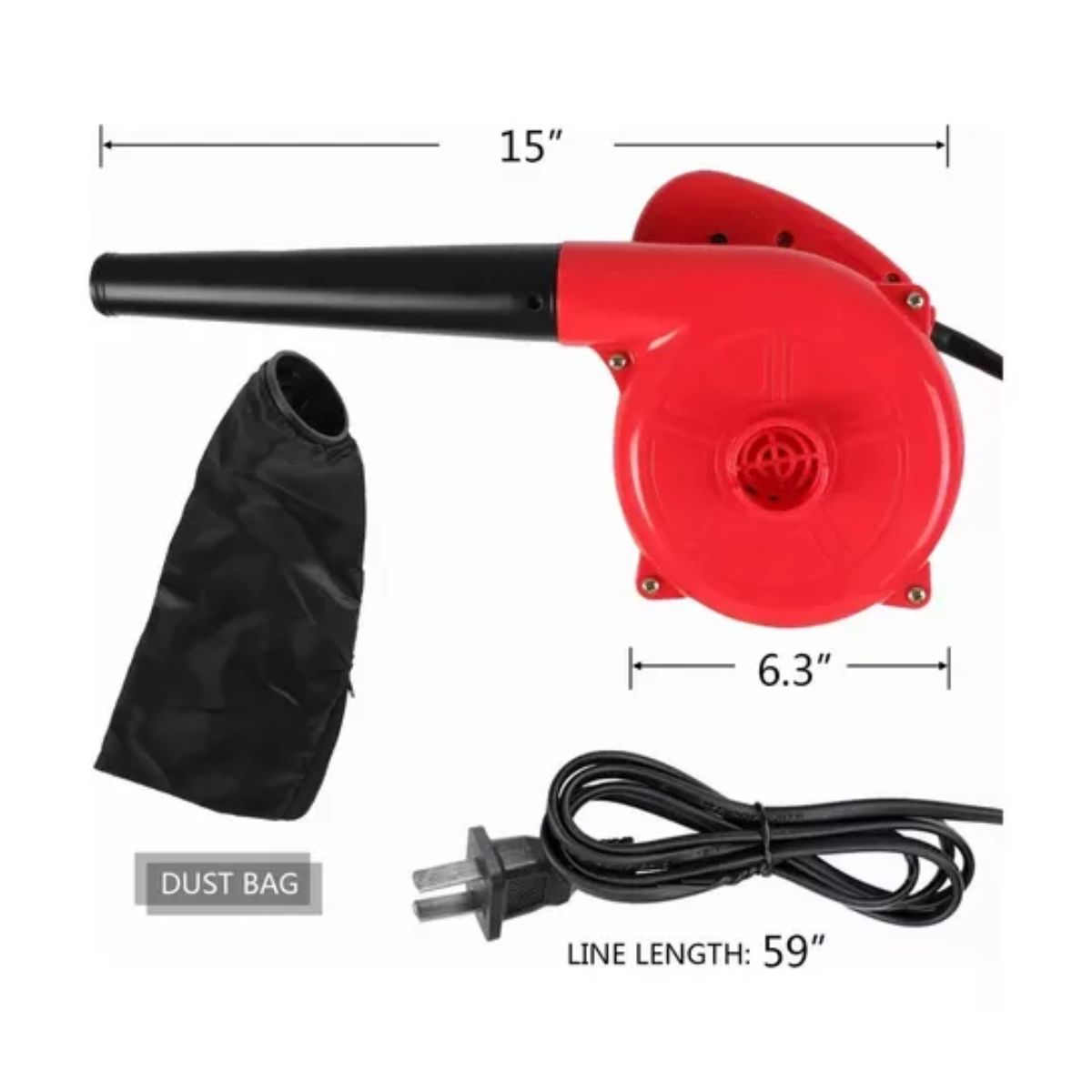 Sopladora Eléctrica Alta Potencia Barredora De Aire 1000w Rojo con Negro