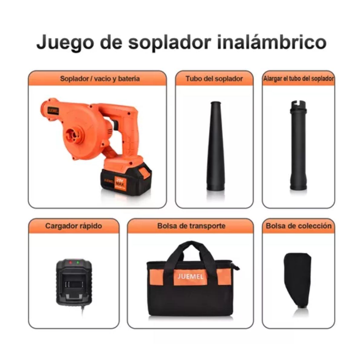 Soplador De Aire Inalámbrico Recargable Juemel C/2 Baterías Naranja/negro