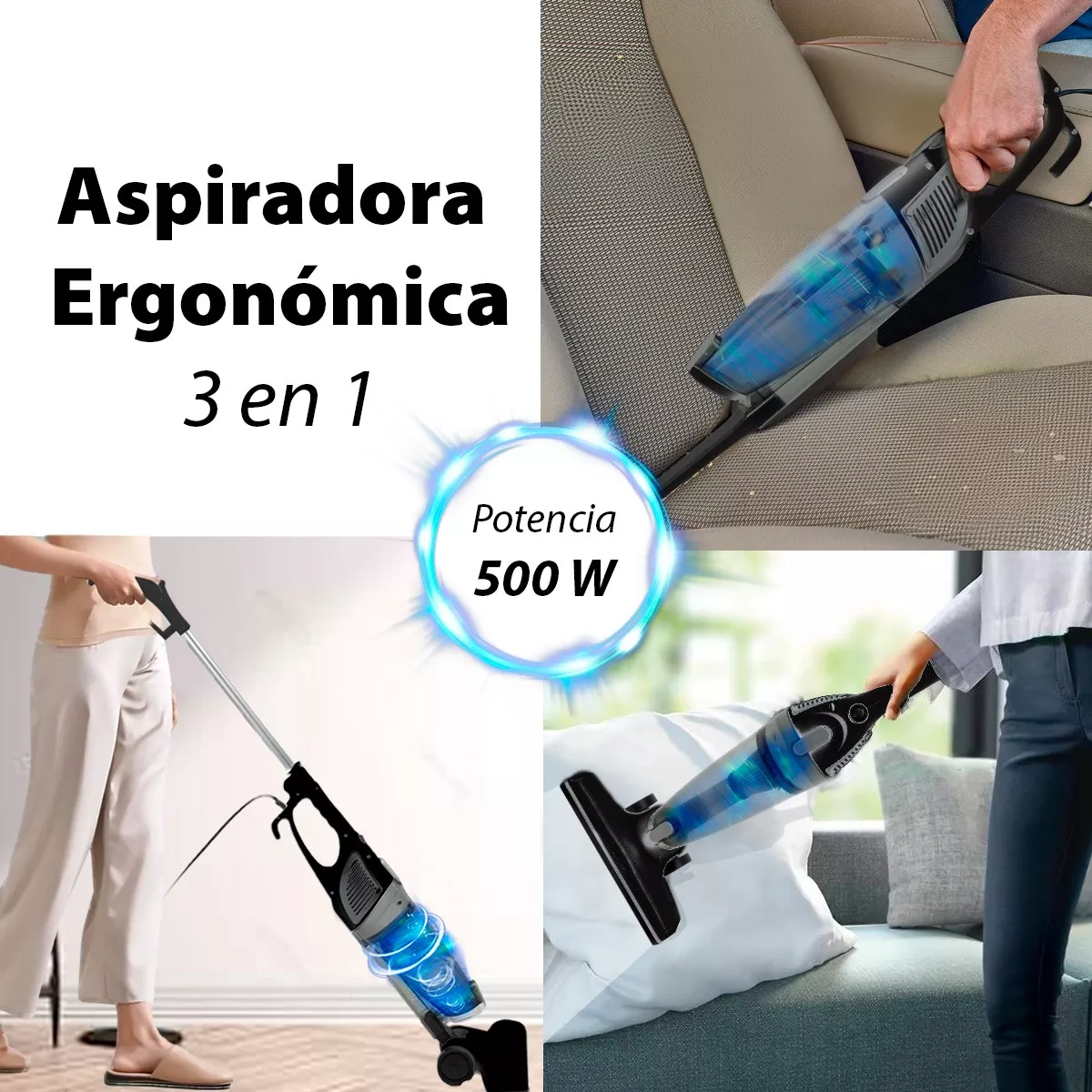 Aspiradora Portátil Hogar Y Automovil 2 En 1 Cable 4.5m 500w Negro