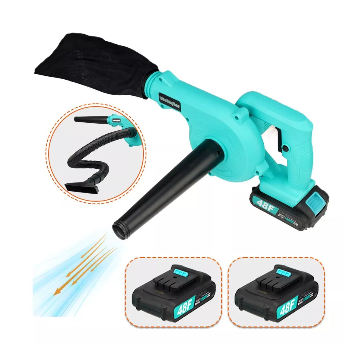 Soplador De Aire Electrica Inalámbrico Aspiradora 2 Baterías Verde Aqua