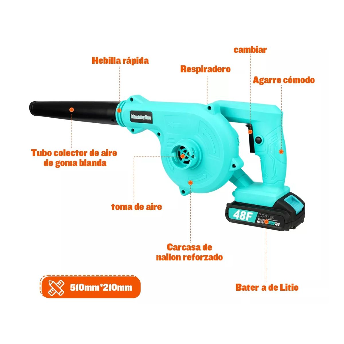 Soplador De Aire Electrica Inalámbrico Aspiradora 2 Baterías Verde Aqua