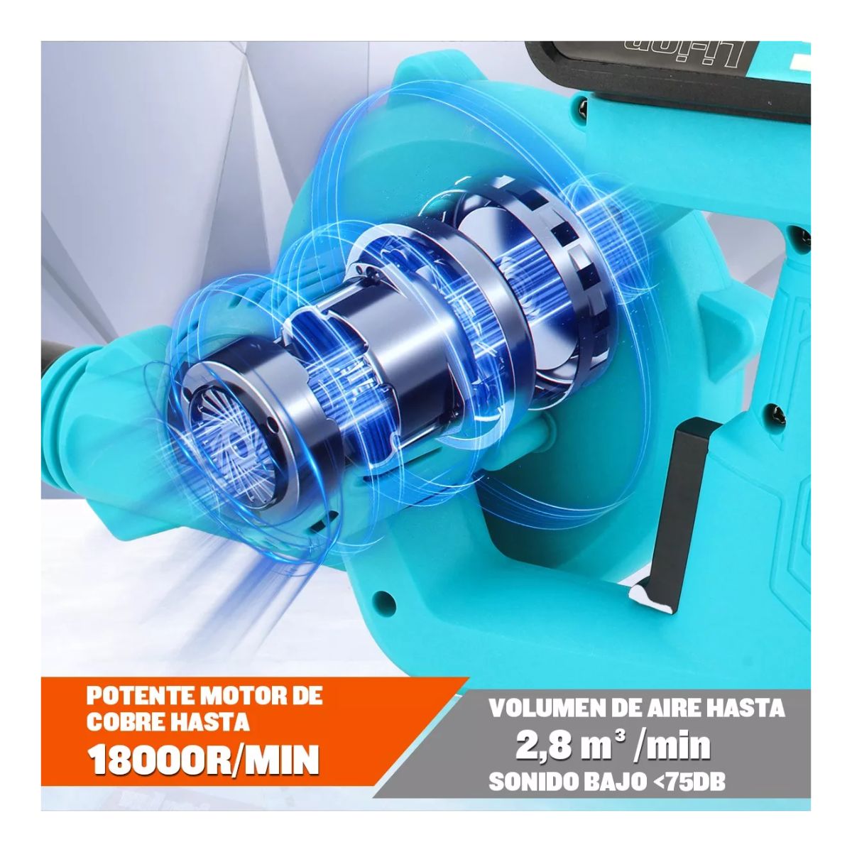 Soplador De Aire Electrica Inalámbrico Aspiradora 2 Baterías Verde Aqua