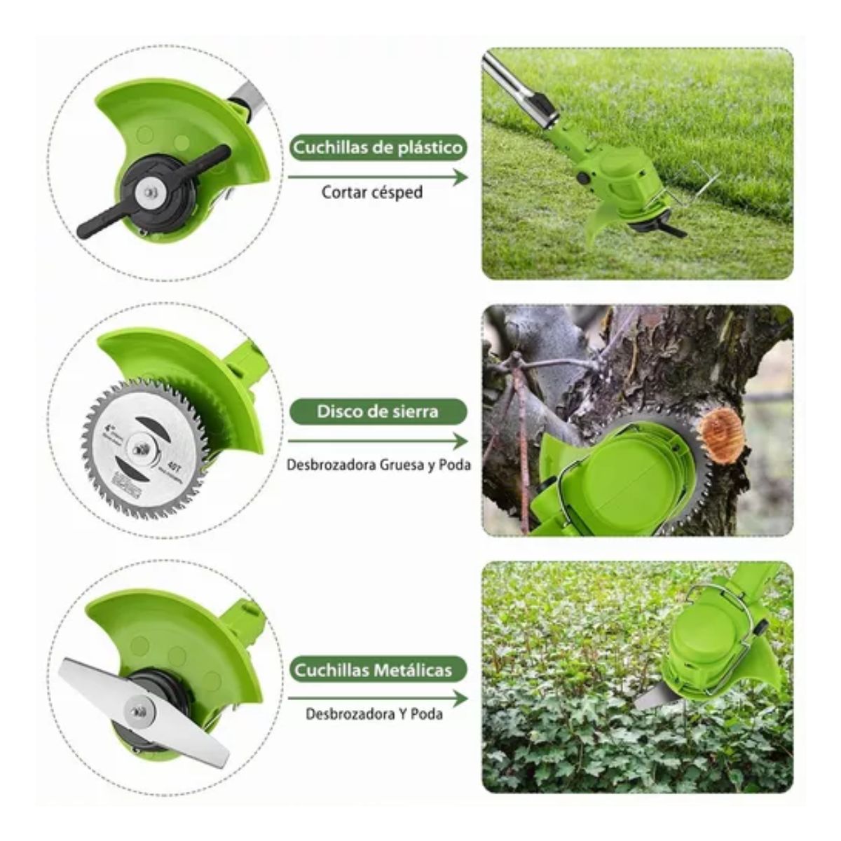 Desbrozadora Podadoras Pasto Eléctrica Inalámbrica 1800w 21v Verde