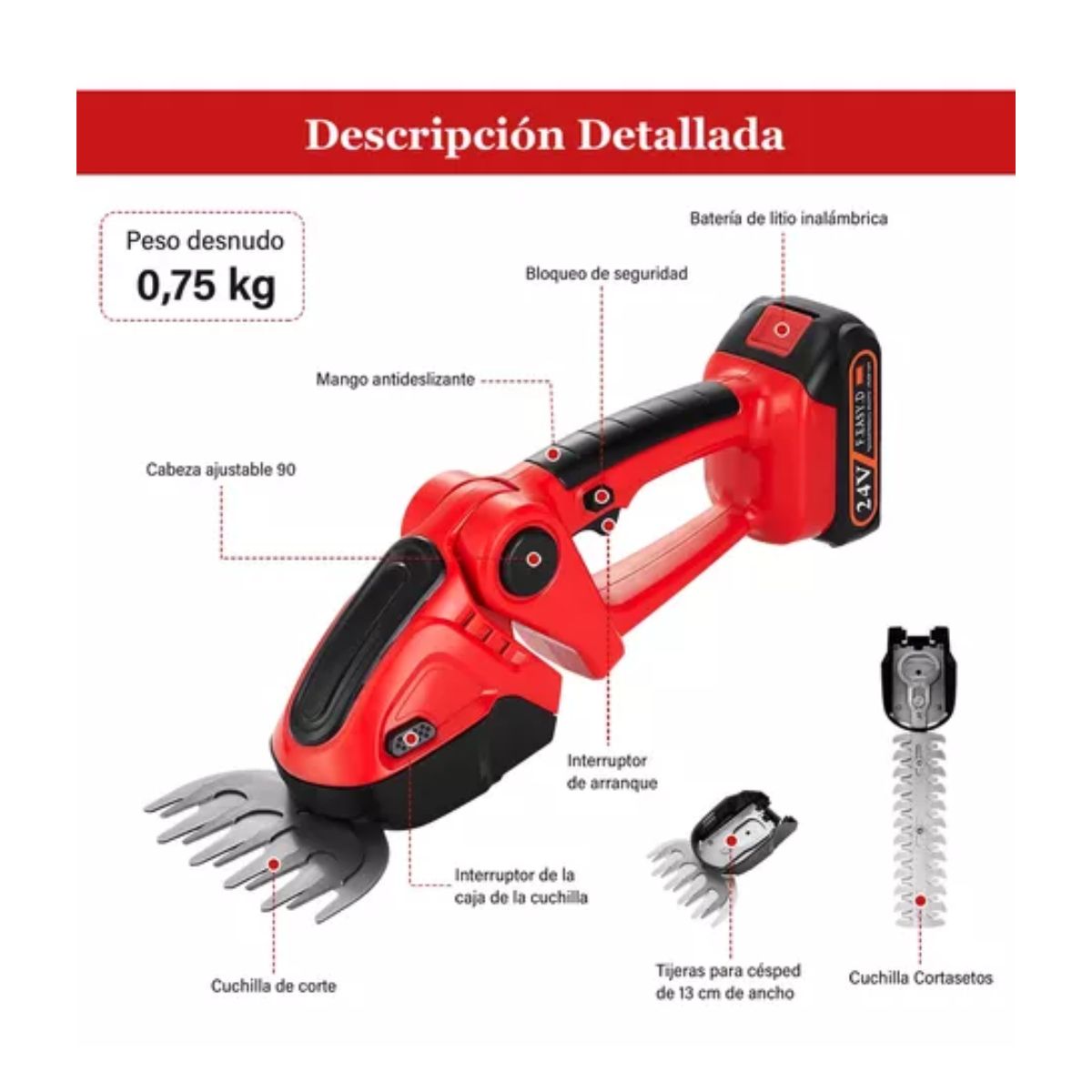 Poda Cortasetos Portátiles Céspedes Y Arbustos  Electrico Negro/Rojo
