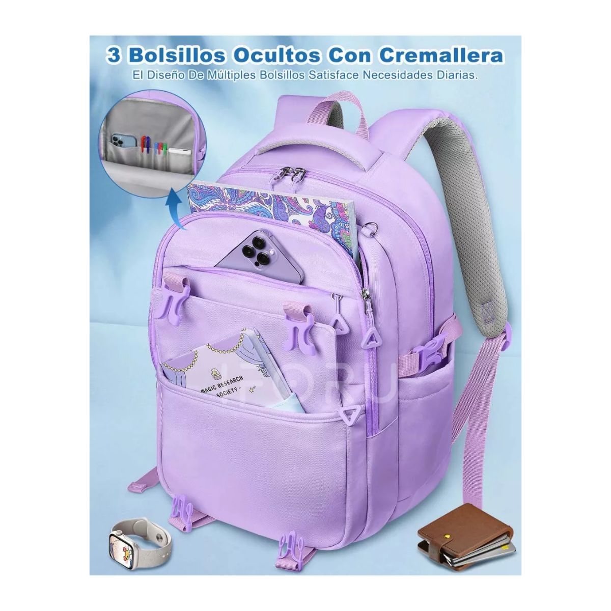 Mochila escolar Antirrobo Mochila Violeta oscurocielo diseño liso 30L