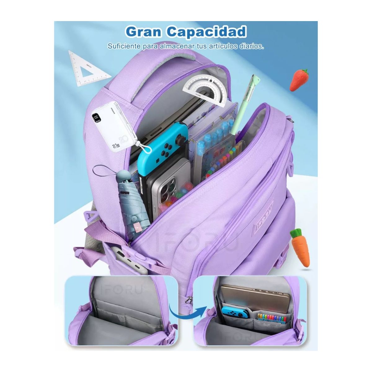 Mochila escolar Antirrobo Mochila Violeta oscurocielo diseño liso 30L