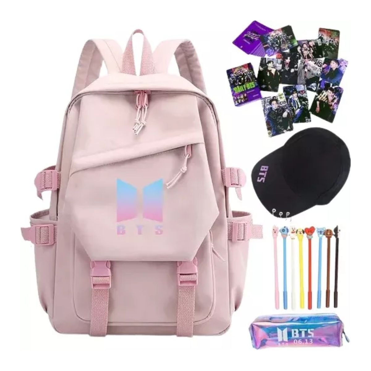 Mochila escolar Genérica Rosa diseño BTS