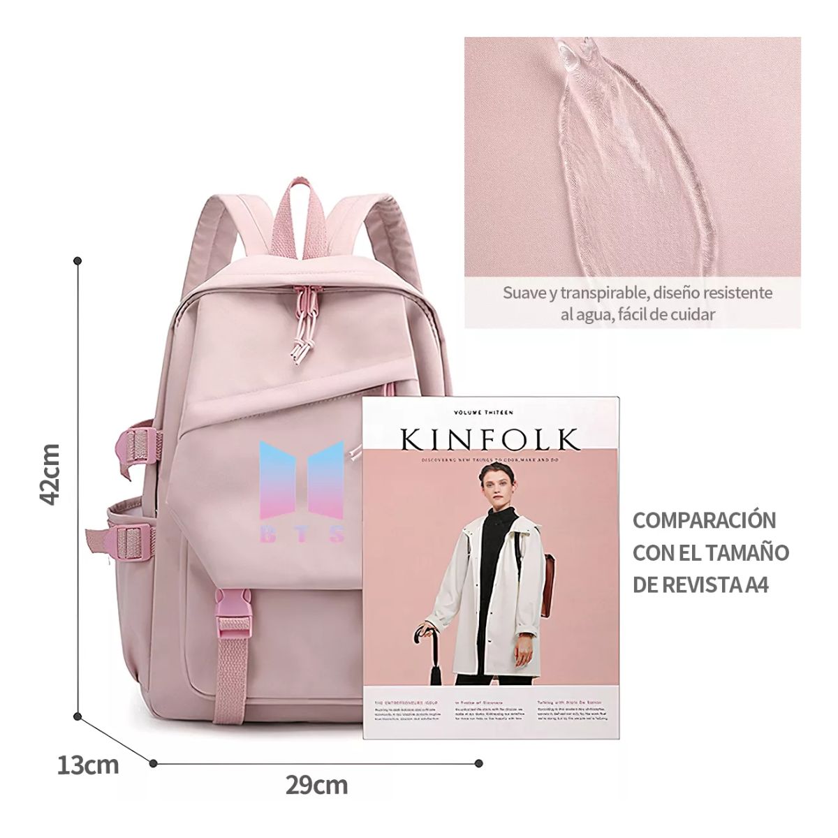 Mochila escolar Genérica Rosa diseño BTS.