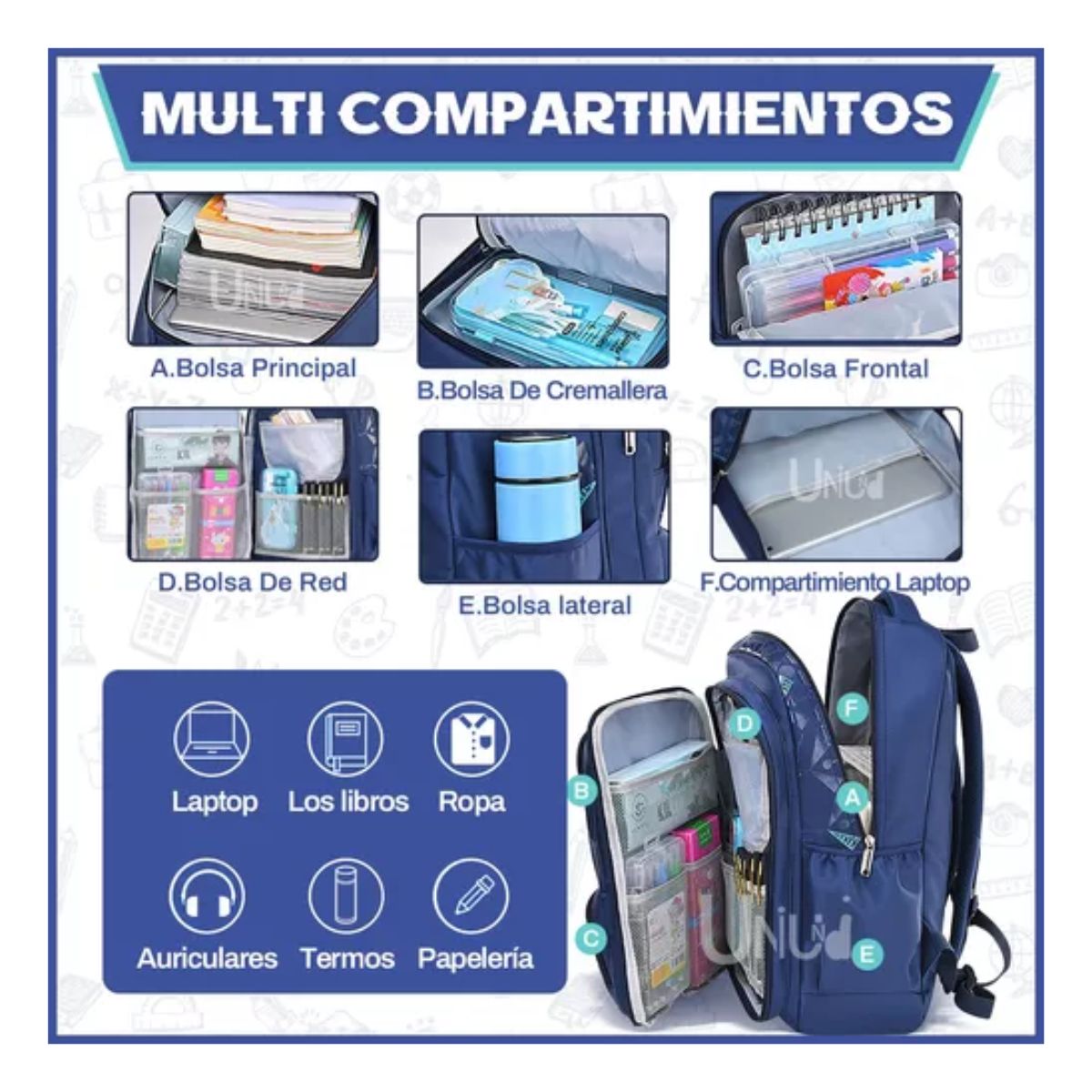 Mochila escolar viaje Escolar Viaje  color azul oscuro 30L Azul oscuro