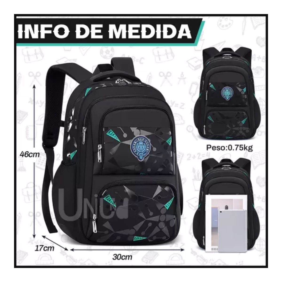 Mochila escolar viaje Escolar Viaje  color azul oscuro 30L Negro