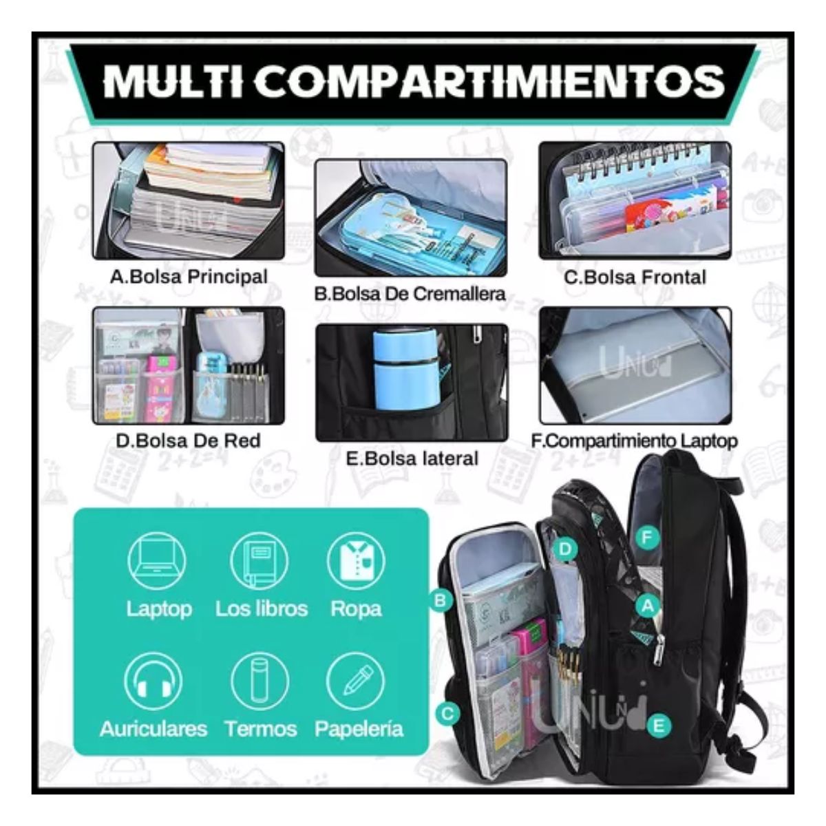 Mochila escolar viaje Escolar Viaje  color azul oscuro 30L Negro
