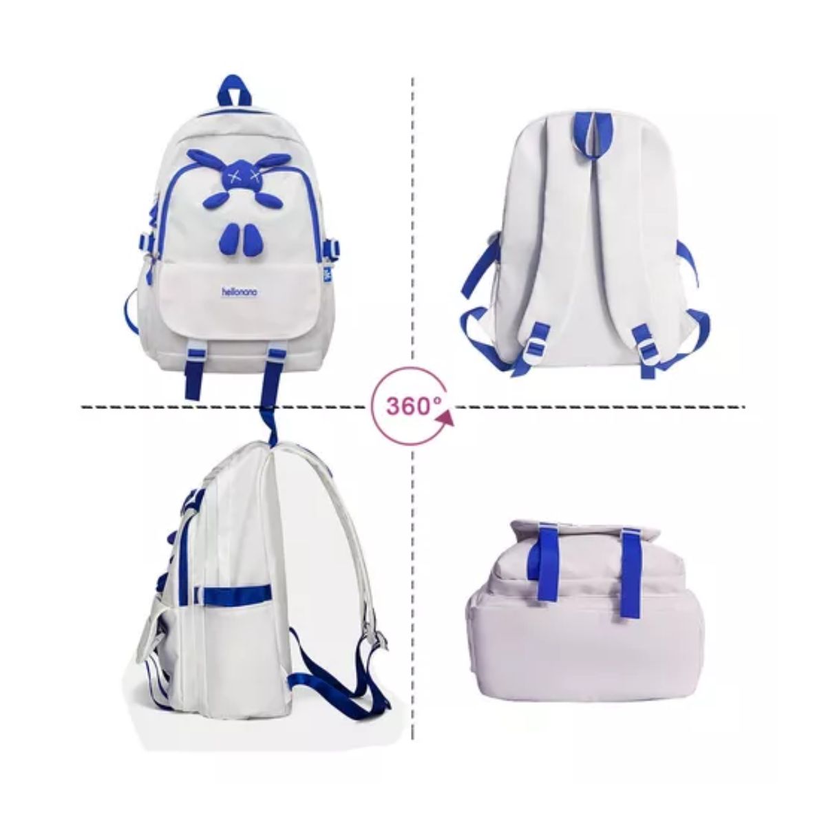 Mochila Escolar De Gran Capacidad Bolsa Blanco/Azul