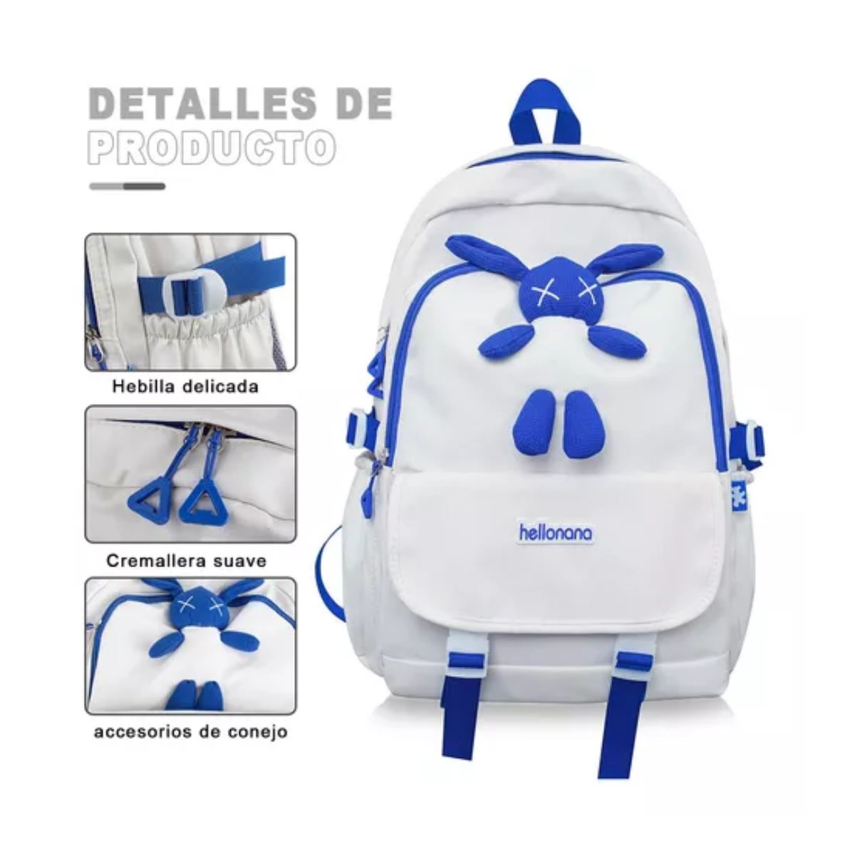 Mochila Escolar De Gran Capacidad Bolsa Blanco/Azul