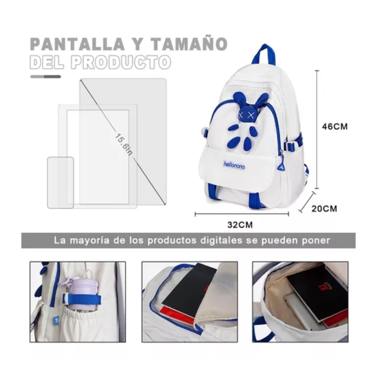 Mochila Escolar De Gran Capacidad Bolsa Blanco/Azul