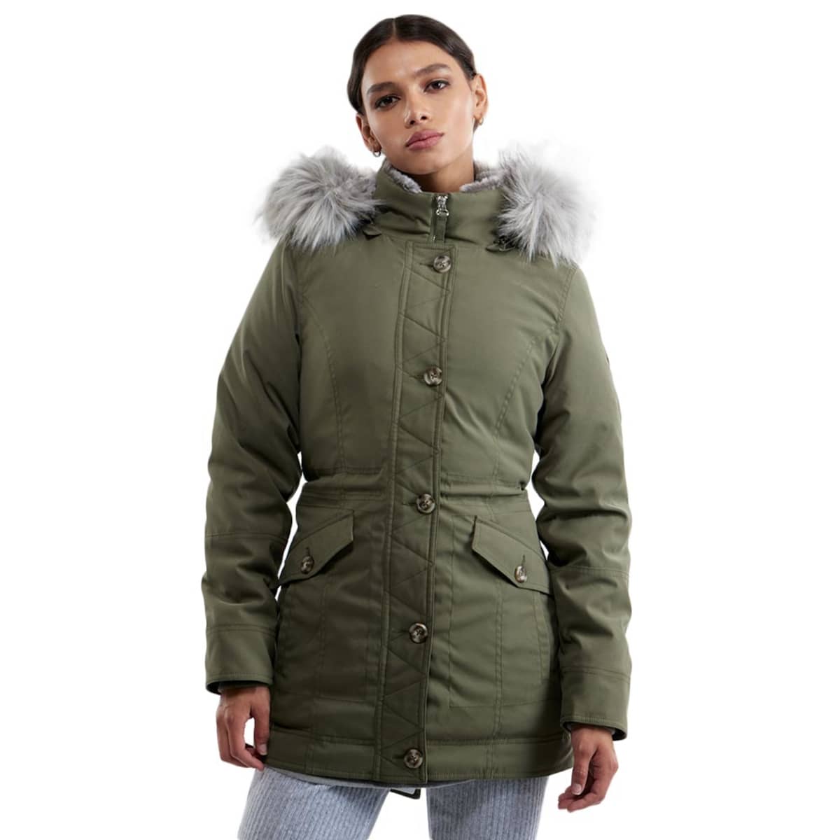 Parka verde olivo con capucha para mujer, con forro, marca Holly Land, mod. 1088880