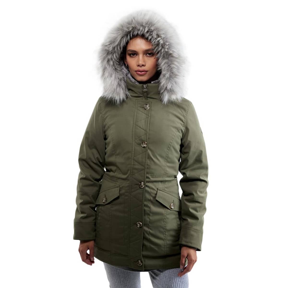 Parka verde olivo con capucha para mujer, con forro, marca Holly Land, mod. 1088880