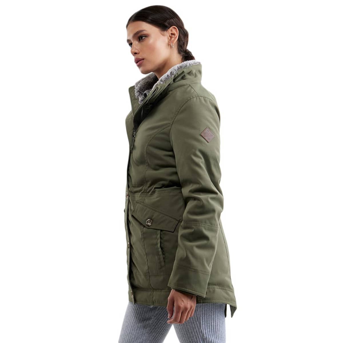 Parka verde olivo con capucha para mujer, con forro, marca Holly Land, mod. 1088880