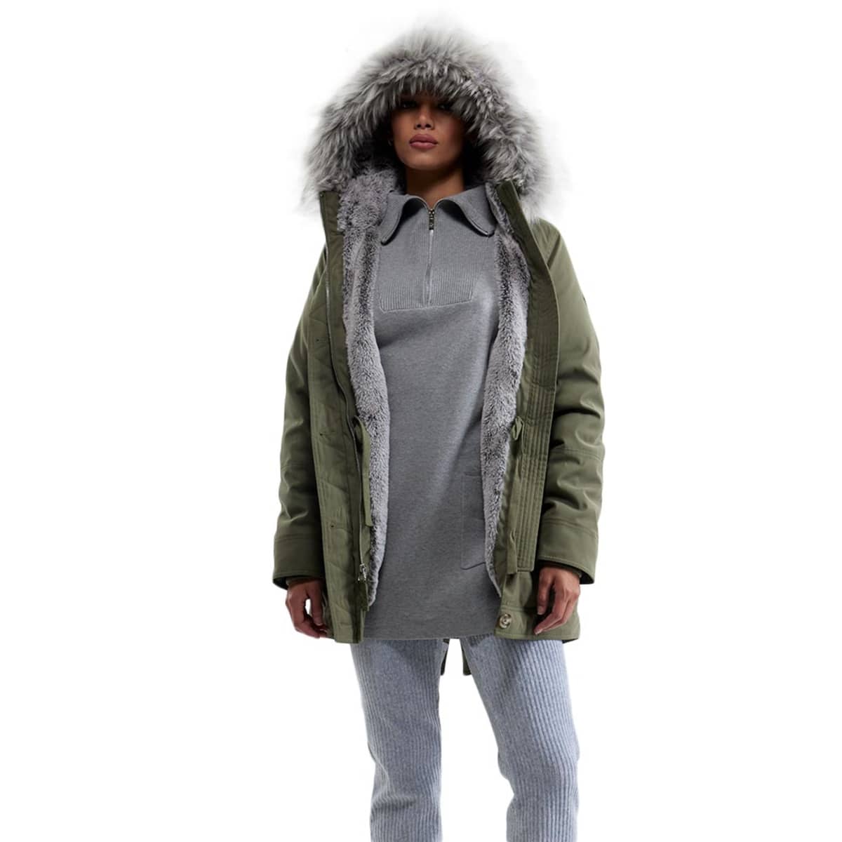 Parka verde olivo con capucha para mujer, con forro, marca Holly Land, mod. 1088880