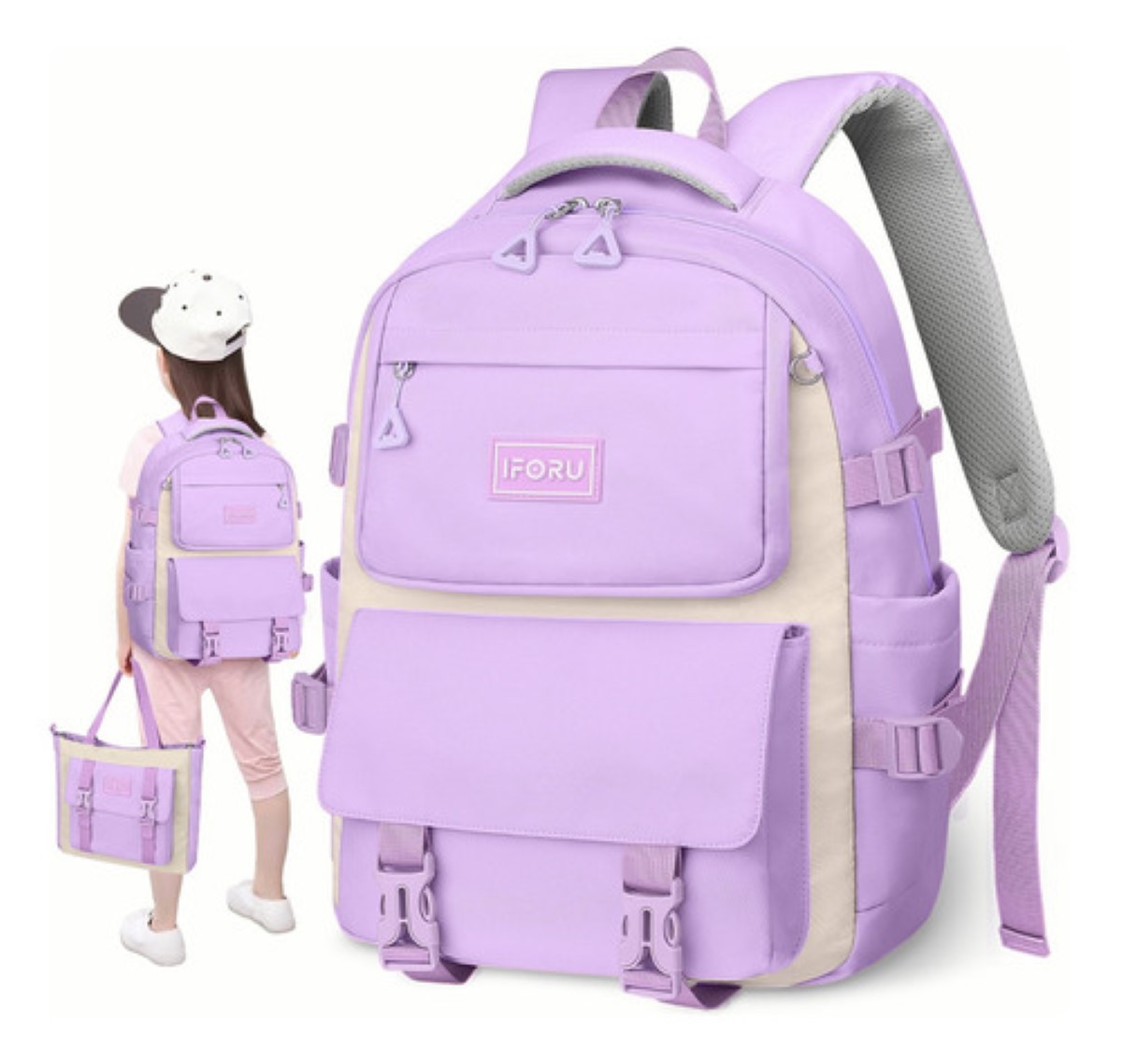 Mochila escolar Backpack Violeta acero diseño liso 30L
