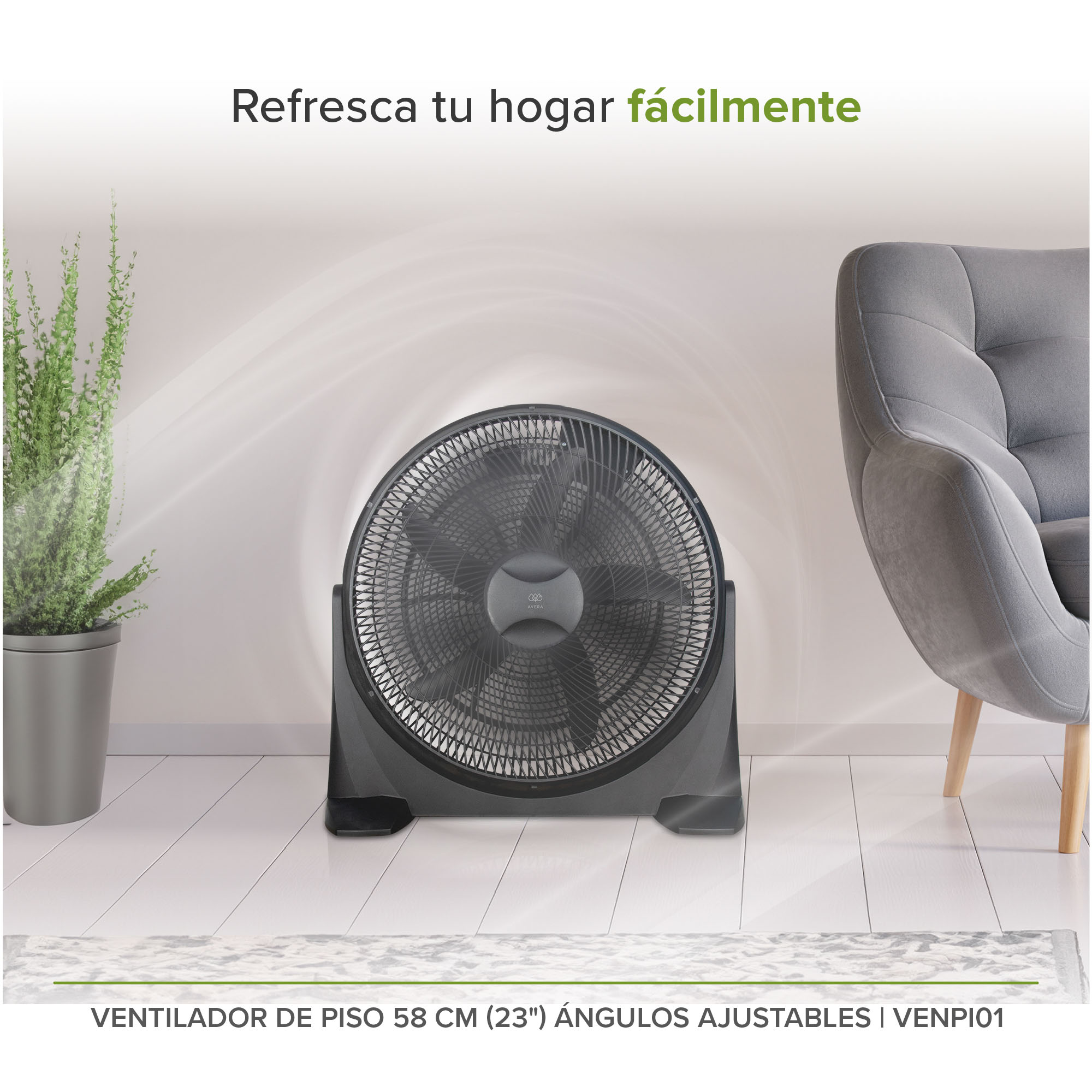  Ventilador De  Piso 23 Pulgadas Ángulos Ajustables 3 Velocidades Avera VENPI01