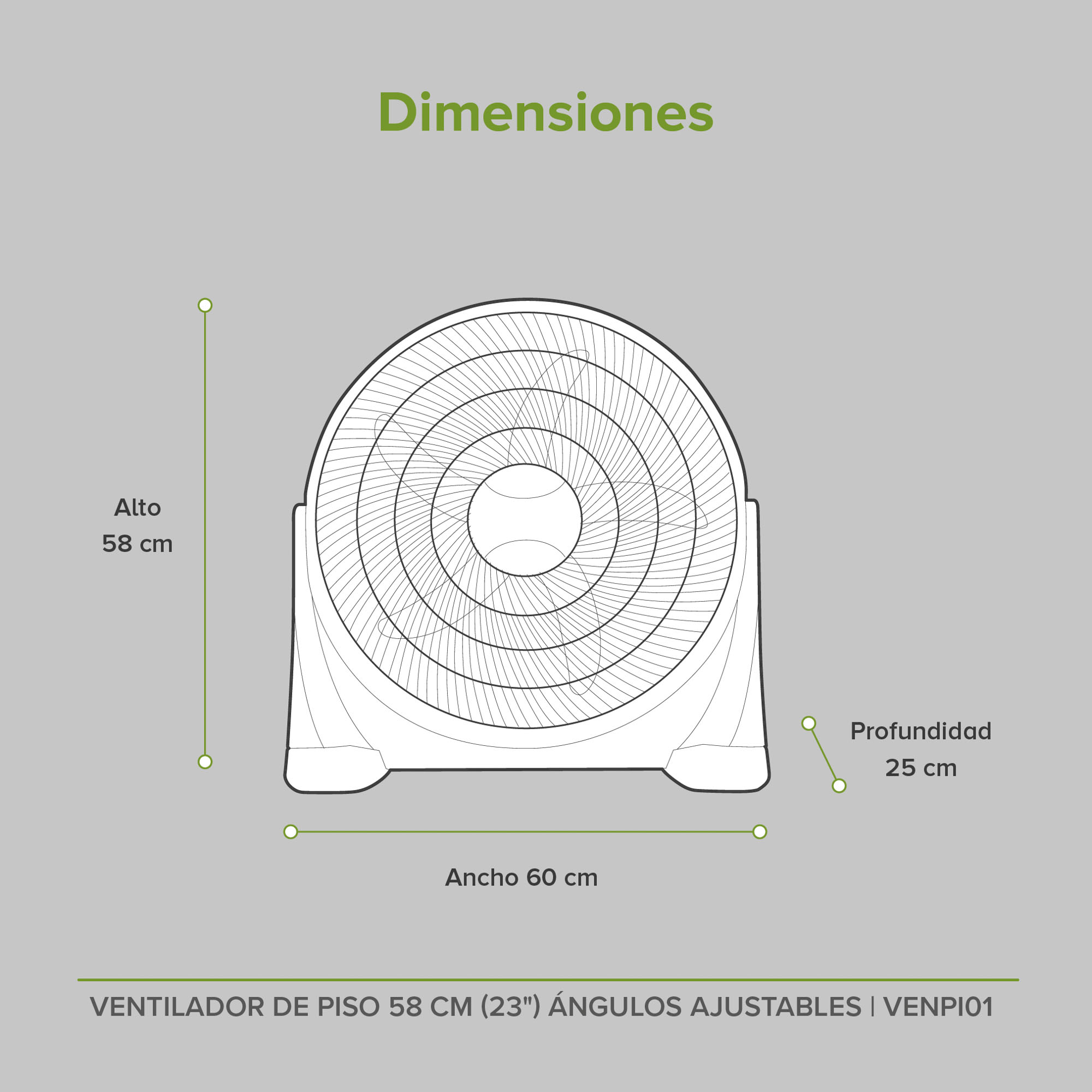  Ventilador De  Piso 23 Pulgadas Ángulos Ajustables 3 Velocidades Avera VENPI01