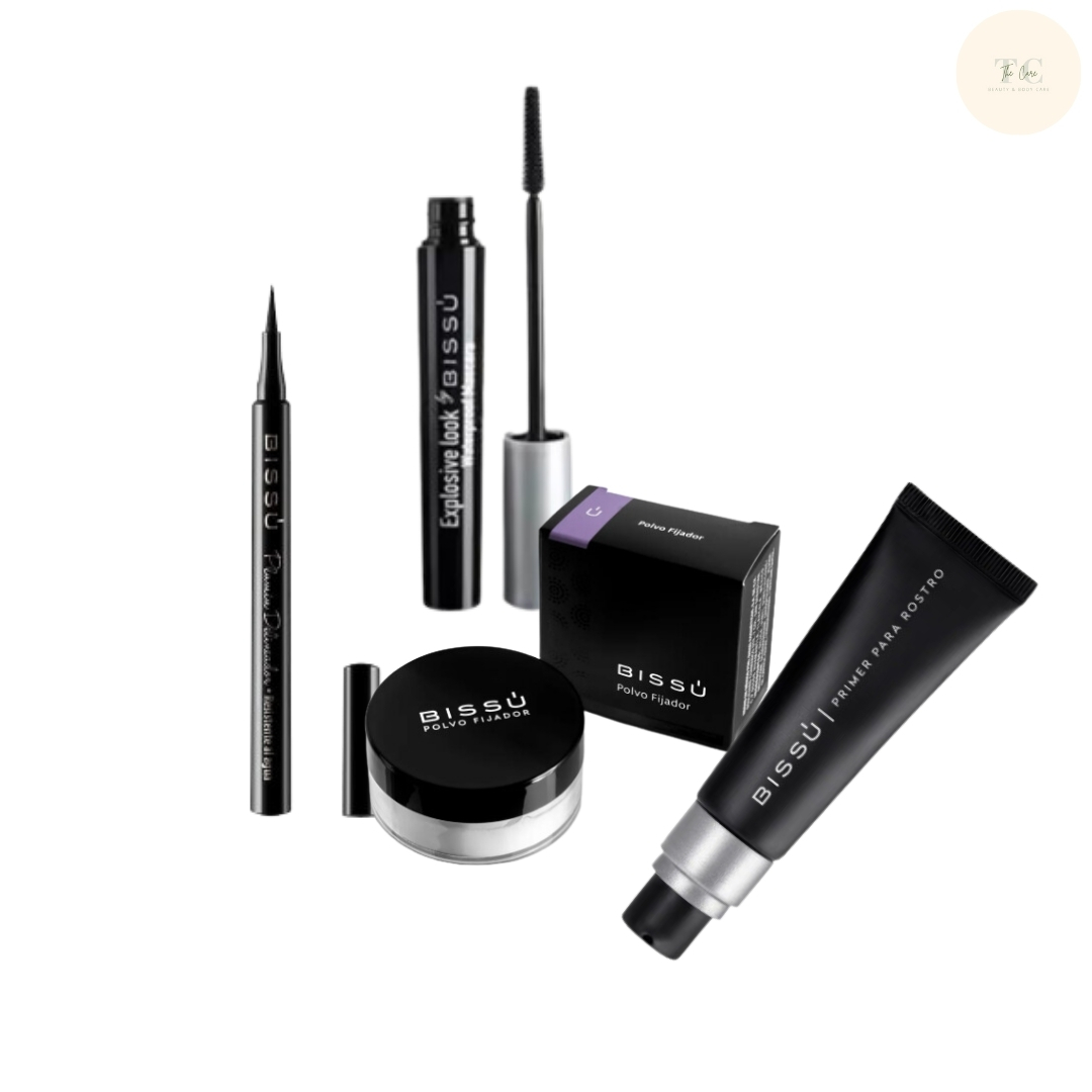Set Maquillaje Básico Bissú Primer+Rimel+Fijador+Delineador.