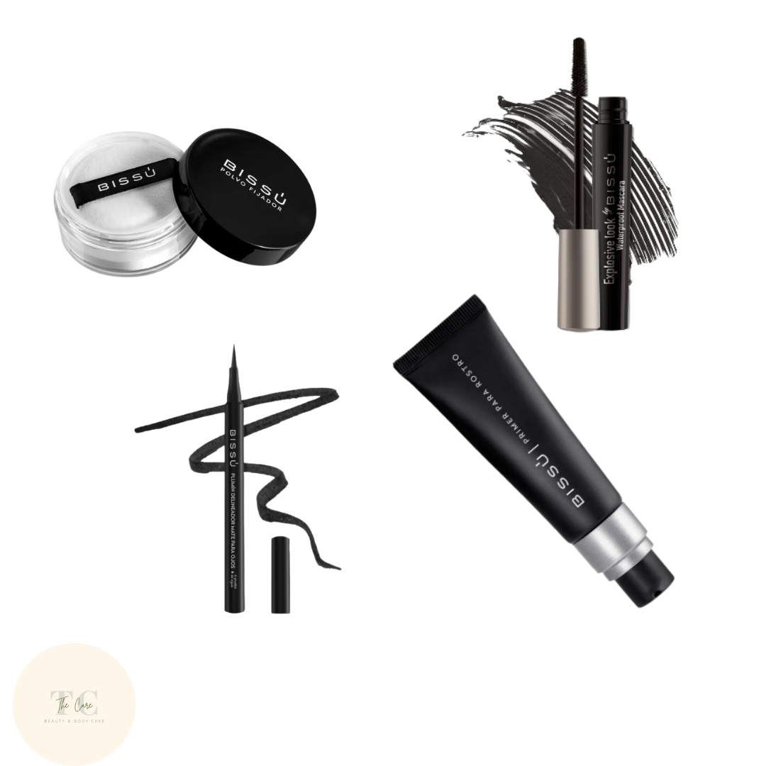 Set Maquillaje Básico Bissú Primer+Rimel+Fijador+Delineador.