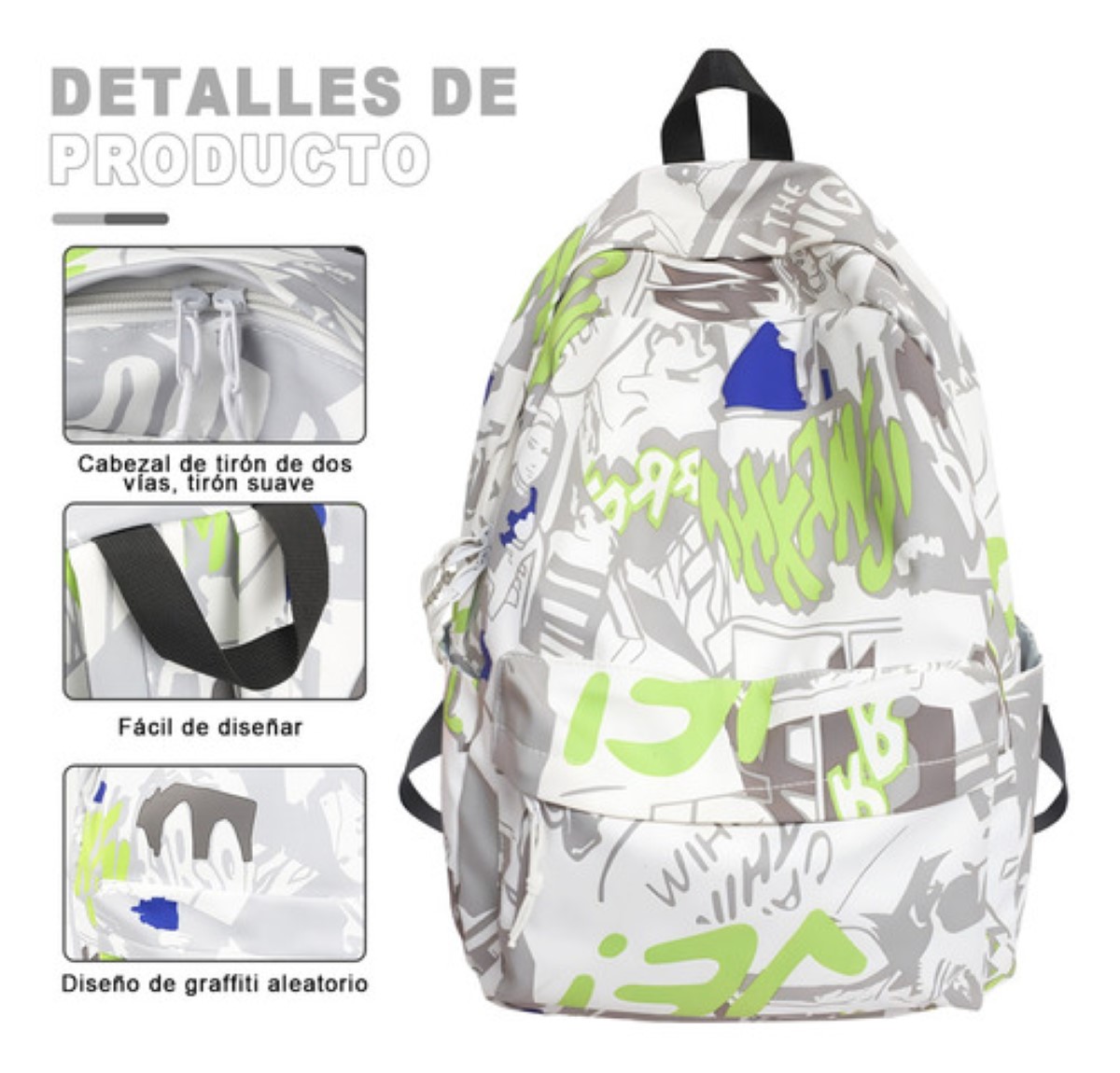 Mochilas Impermeables Escolares Blanco Grafiti gris 