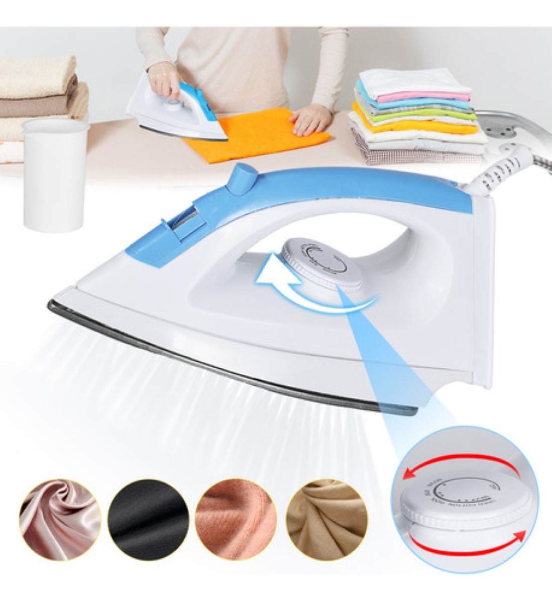 Plancha De Ropa Vapor Vertical Suela Antiadherente Ajustable Blanco/Azul