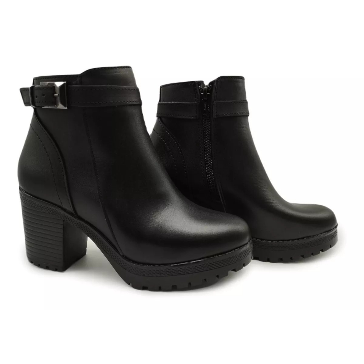 Botín Piel Tacón Ancho Mujer Vestir Oficina No Resbala 9014