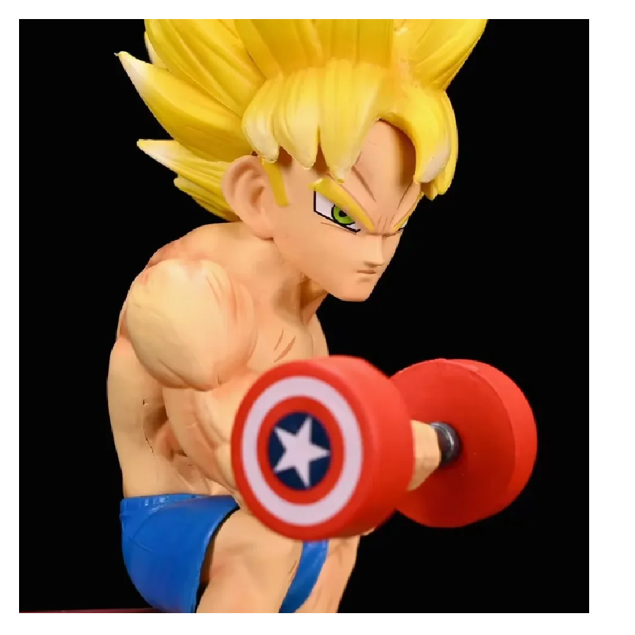 Figura Juguete Muñeco Goku SSJ con Mancuernas Dragon Ball Z 15 Cm Anime Con Caja