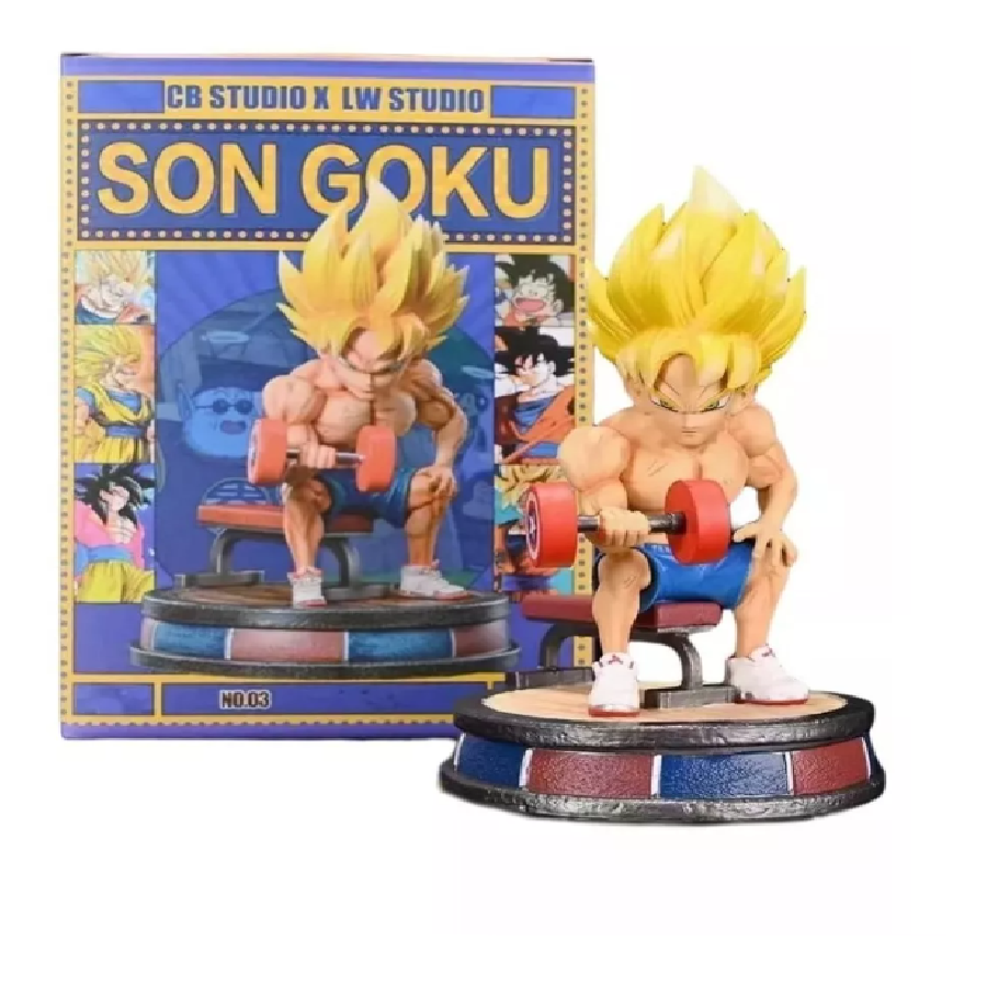 Figura Juguete Muñeco Goku SSJ con Mancuernas Dragon Ball Z 15 Cm Anime Con Caja