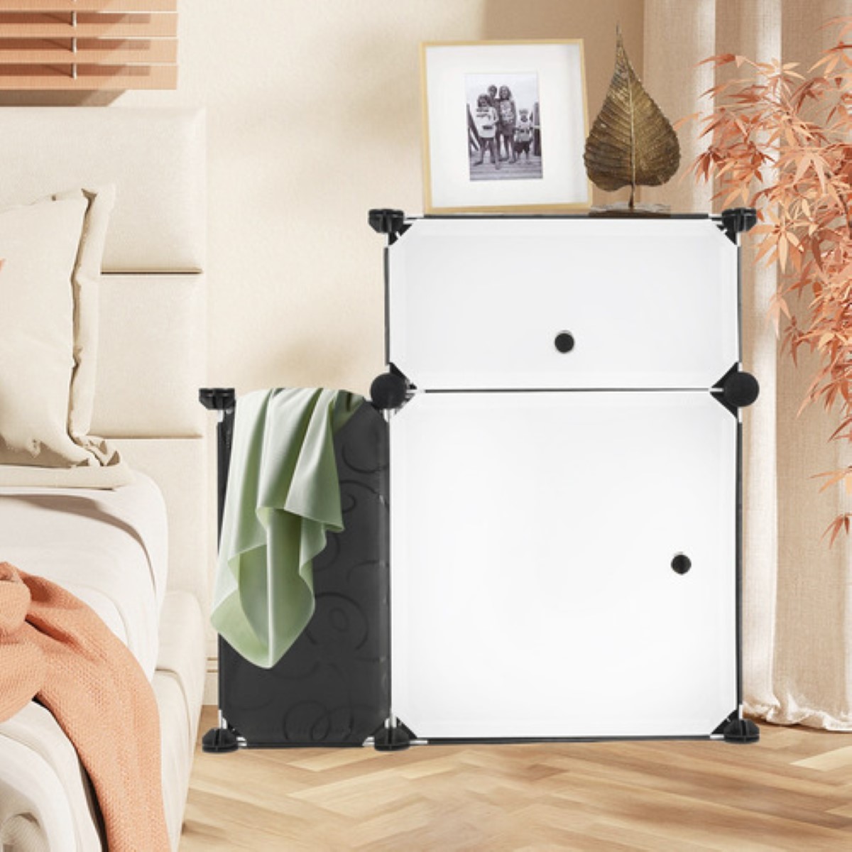 Buró De Cama Armario De Almacenamiento Con Cesto De Ropa Blanco