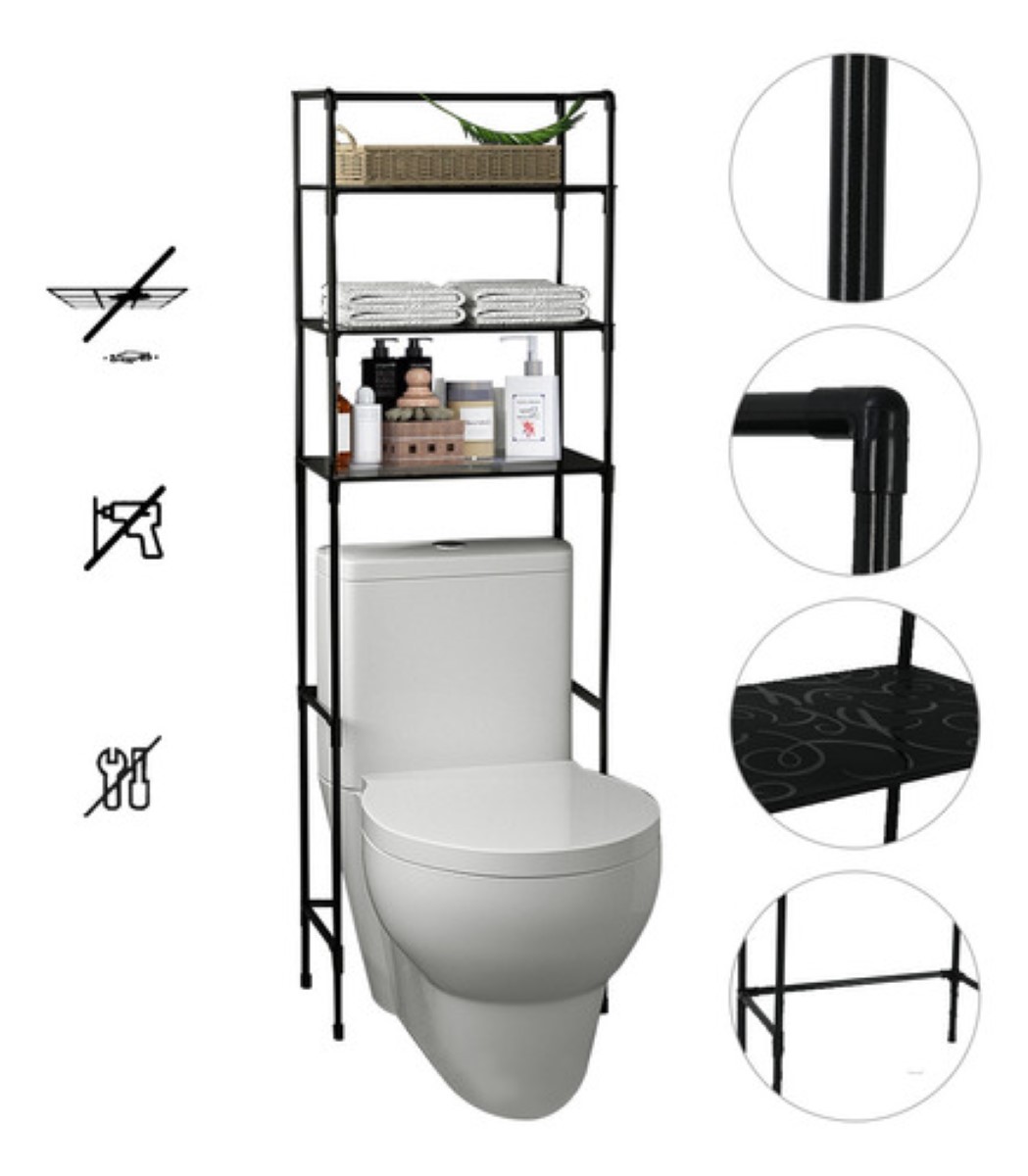 Mueble Organizador Baño Rack Estante Sanitario Taza Repisa Negro