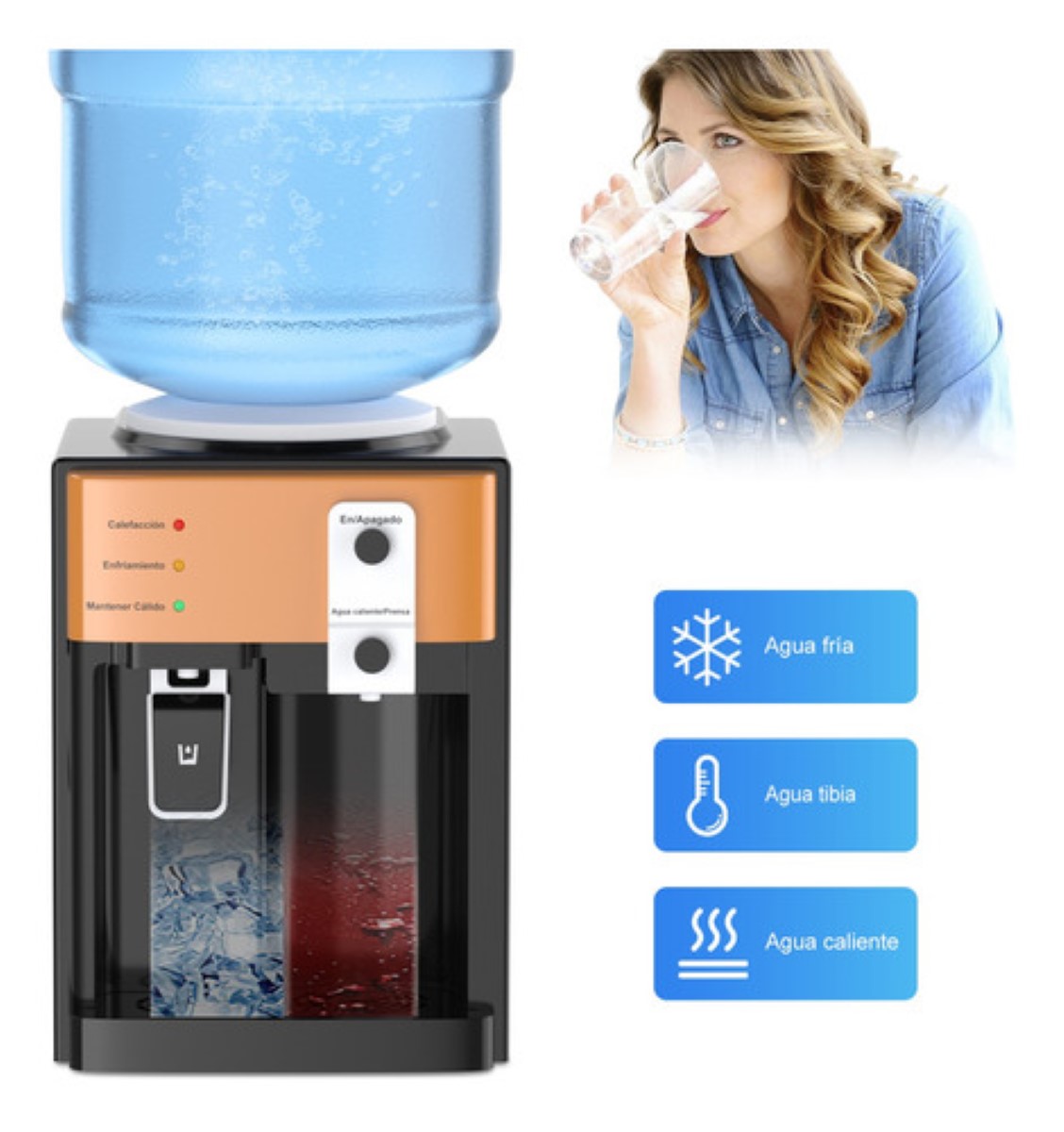 Enfriador Dispensador De Agua Fría Y Caliente Oficina Hogar Negro/Dorado