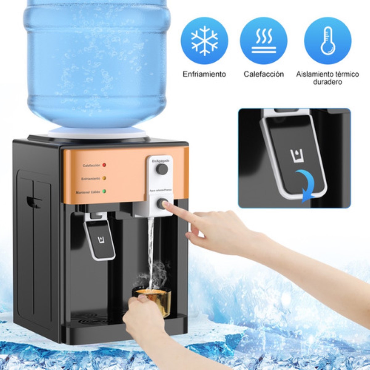 Dispensador de agua fría y caliente, dispensador de enfriador de agua de  carga superior, dispensador de agua eléctrico de escritorio para botellas  de
