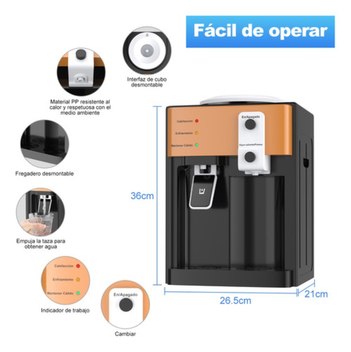 Enfriador Dispensador De Agua Fría Y Caliente Oficina Hogar Negro/Dorado