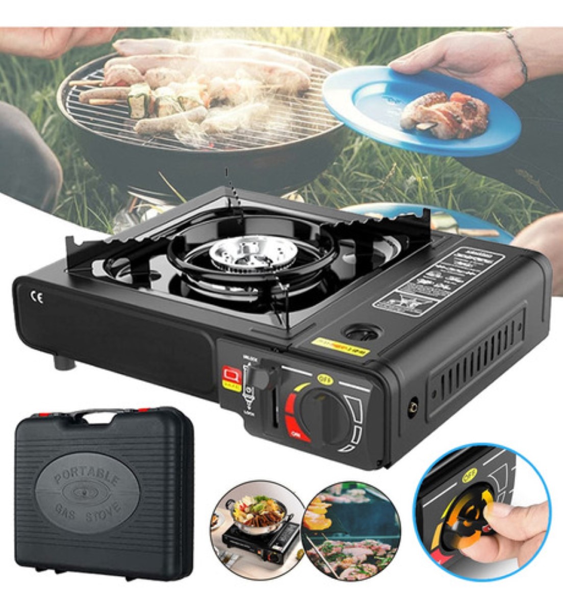 Estufilla Portátil Encendido Electrónico Para Camping Negro