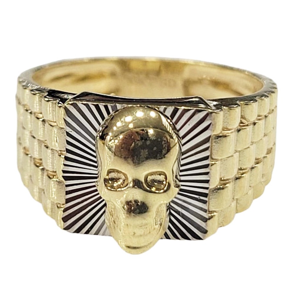 Anillo de Calavera en Oro 10K con detalles en oro blanco 10K