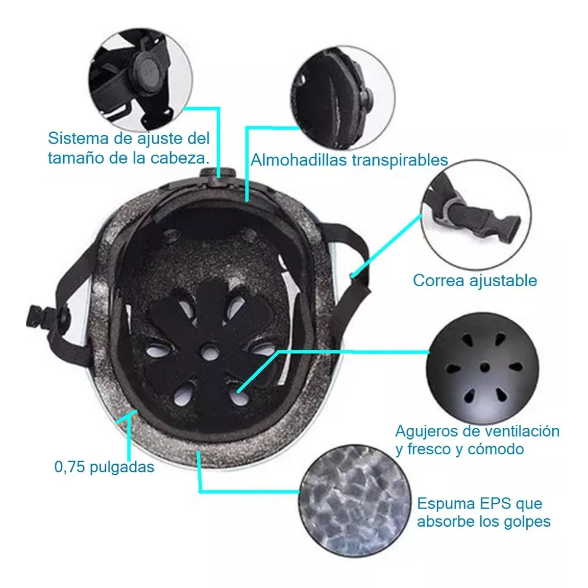 Casco De Bicicleta Patineta Para Niños Y Adultos Exterior Negro  M-L