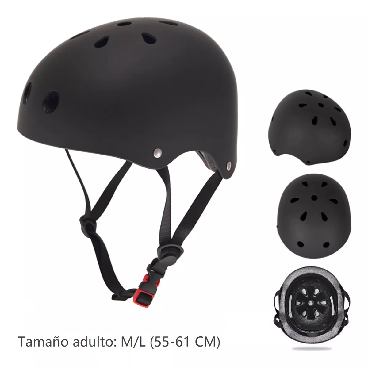 Casco De Bicicleta Patineta Para Niños Y Adultos Exterior Negro  M-L