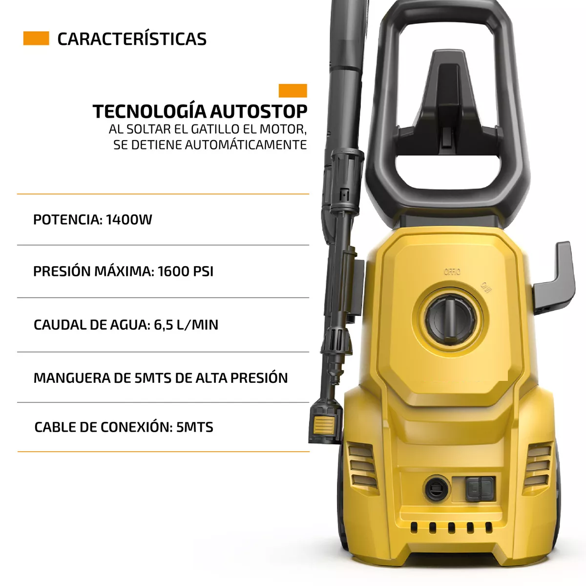 Hidrolavadora Electrica 1400w 1600 Psi Alta Presion 127v Amarilla