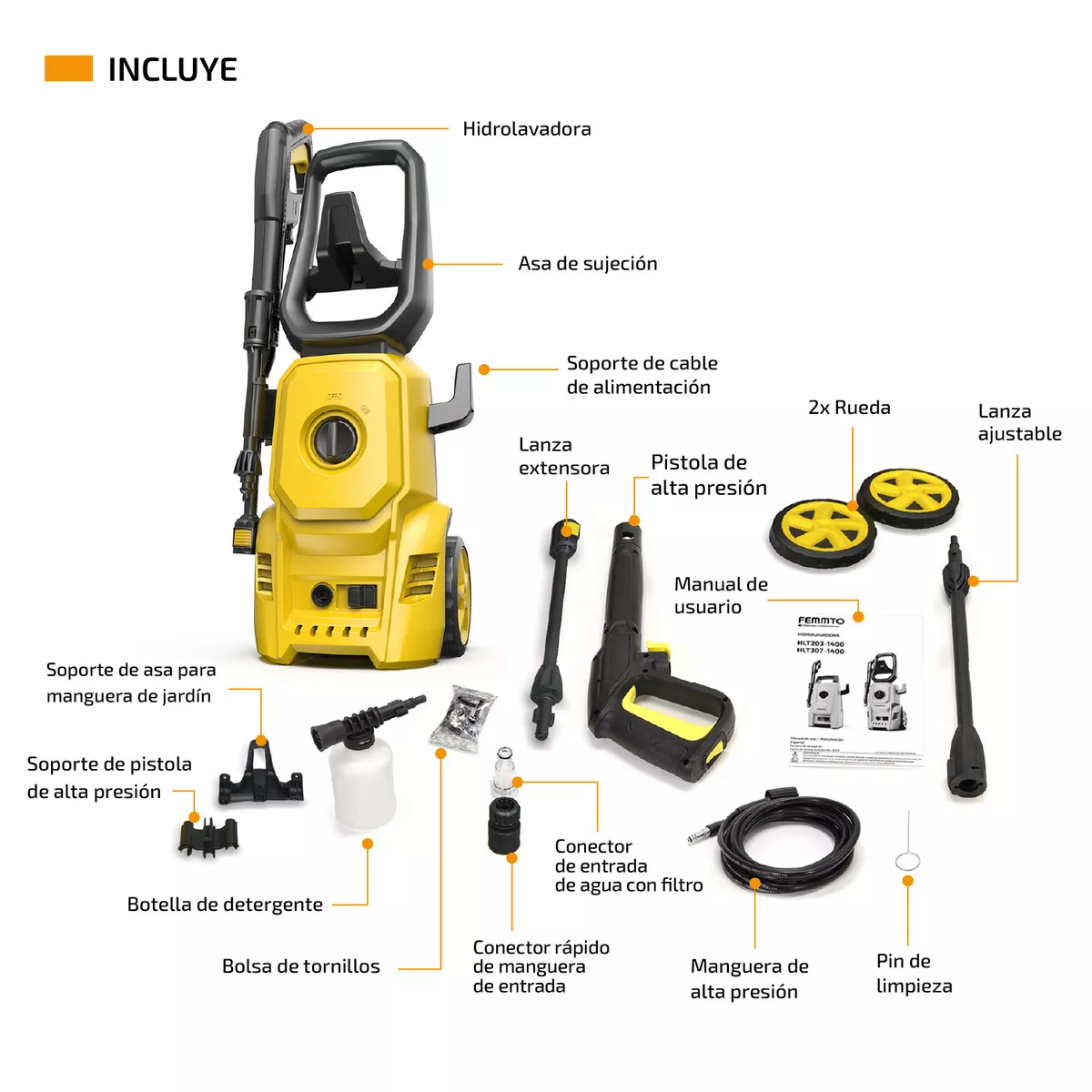Hidrolavadora Electrica 1400w 1600 Psi Alta Presion 127v Amarilla