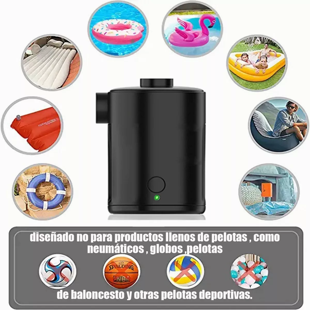 Inflador Eléctrico Para Colchón Inflable Y Piscina Negro